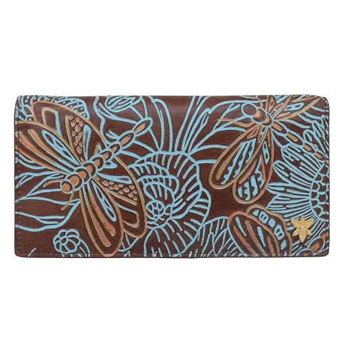 Anuschka Damen Original handbemalte Clutch aus echtem Leder, Tooled Libelle Wiese Braun mit Türkis, Einheitsgröße von Anuschka