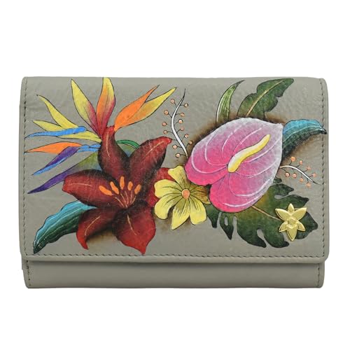 Anuschka Damen Original handbemalte Geldbörse aus echtem Leder, dreifach gefaltet, Tropical Paradise Taupe, Einheitsgröße von Anuschka