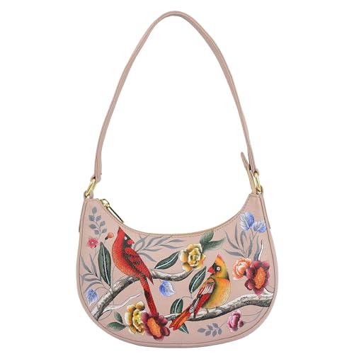 Anuschka Damen Women’s Leather Hand-Painted Small Shoulder Bag-Cardinal Family Original Echtleder handbemalt kleine Umhängetasche von Anuschka
