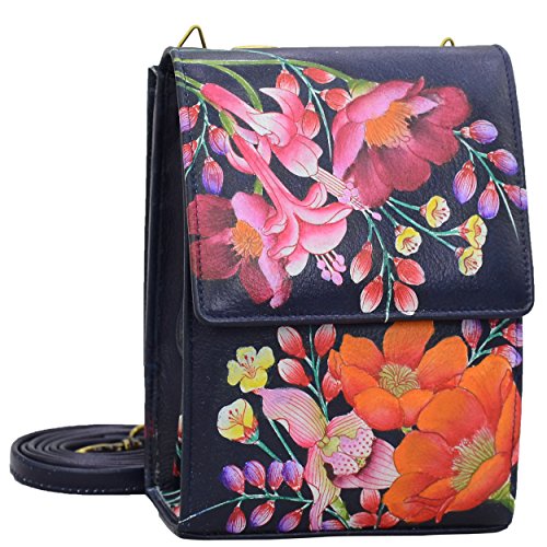 ANUSCHKA Damen echt Leder Mini Sling Organizer Tasche, Kreuztasche, Stylisher Organizer, Einheitsgröße, Moonlit Meadow von Anuschka