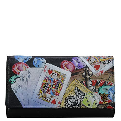 Anuschka Handbemalte Checkbook Clutch aus echtem Leder mit RFID Schutz - High Roller von Anuschka