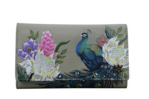 Anuschka Handbemalte Checkbook Clutch aus echtem Leder mit RFID Schutz - Regal Peacock von Anuschka