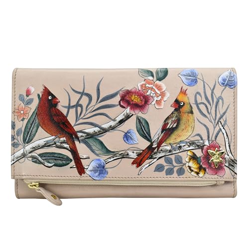 Anuschka Handbemalte Clutch Brieftasche mit Überschlag aus echtem Leder - Cardinal Family von Anuschka