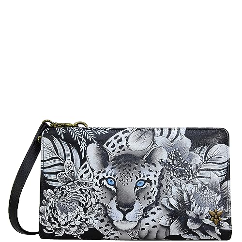 Anuschka Handbemalte Crossbody Organizer Börse aus Echtleder mit RFID-Schutz - Cleopatra's Leopard von Anuschka