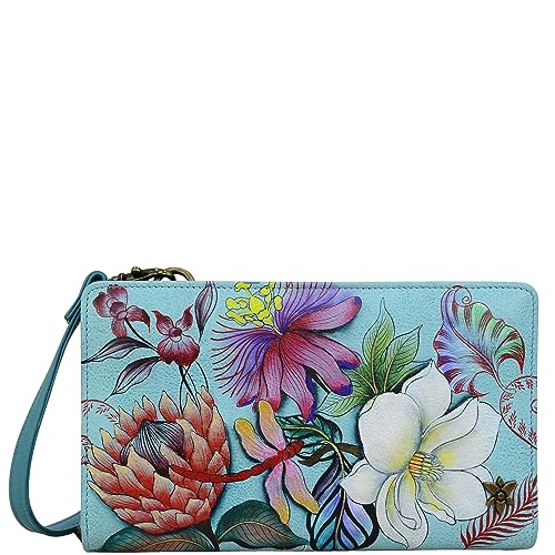 Anuschka Handbemalte Crossbody Organizer Börse aus Echtleder mit RFID-Schutz - Jardin Bleu von Anuschka