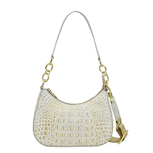 Anuschka Handbemalte Hobobag aus Echtleder, kleine Größe - Croco Embossed Cream Gold von Anuschka