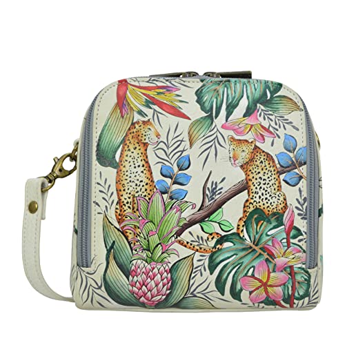 Anuschka Handbemalte Organiser Tasche aus echtem Leder mit Reißverschluss - Jungle Queen Ivory von Anuschka