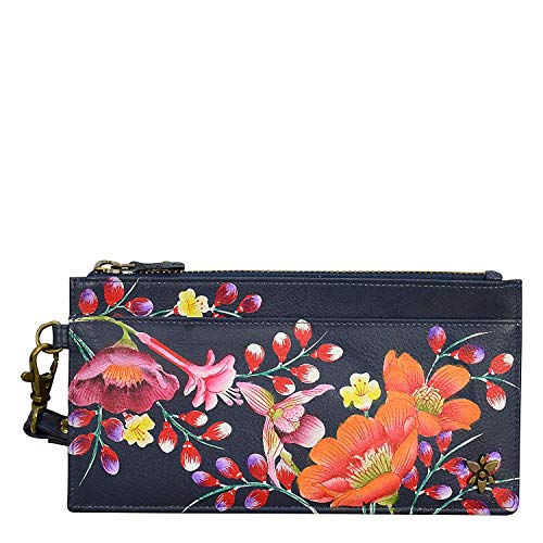 Anuschka Handbemalte Organizer Clutch mit Handschlaufe aus echtem Leder RFID-Schutz - Mondlicht-Wiese von Anuschka