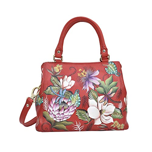 Anuschka Handbemalte Satchel Tasche mit mehreren Fächern aus Echtleder - Crimson Garden von Anuschka