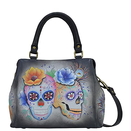 Anuschka Handbemalte Satchel Tasche mit mehreren Fächern aus echtem Leder - Calaveras de Azúcar von Anuschka