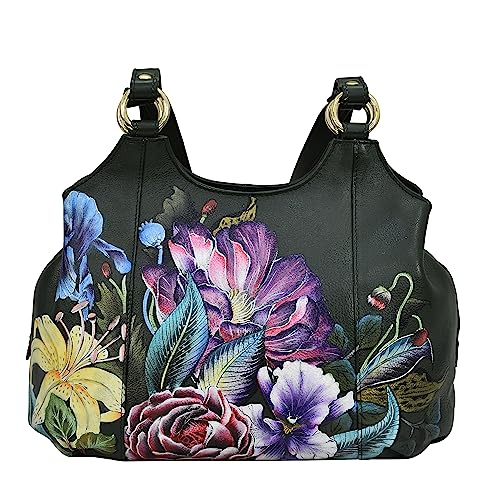 Anuschka Handbemalte Satchel Umhängetasche aus Echtleder mit 3 Fächern - Vintage Floral von Anuschka