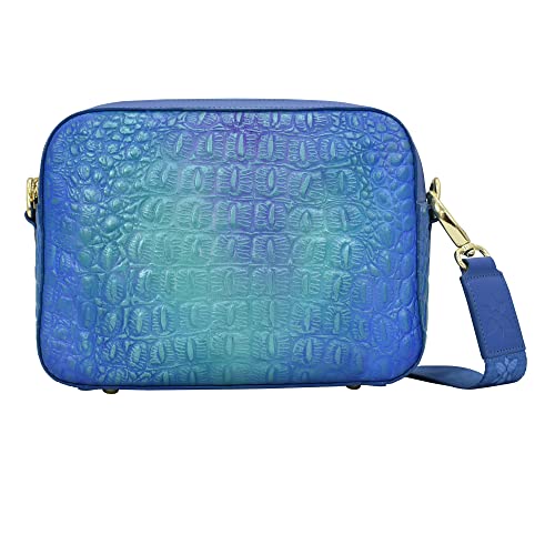 Anuschka Handbemalter Twintop Messenger Bag aus Echtleder - Croco Embossed Peacock von Anuschka