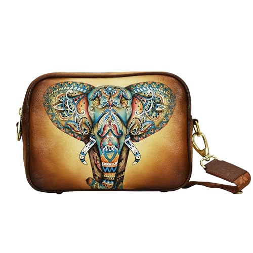Anuschka Handbemalter Twintop Messenger Bag aus Echtleder - Elephant Mandala von Anuschka