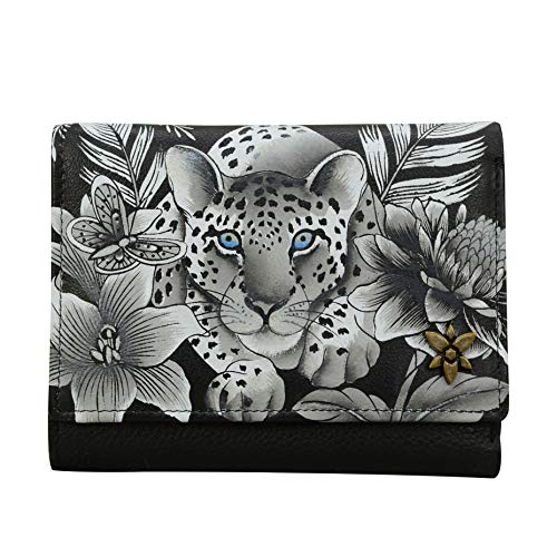 Anuschka French Wallet, Handbemalte Damen-Lederbörse mit Überschlag und RFID-Blockierung - Cleopatra's Leopard von Anuschka