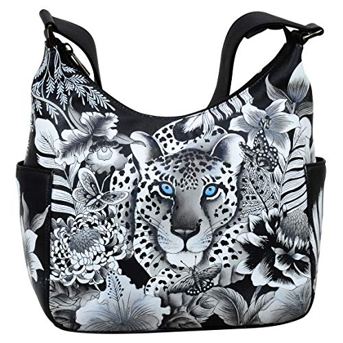 Anuschka Klassische Handbemalte Hobo Tasche aus echtem pflanzlich gegerbtem Leder mit Seitentaschen - Cleopatra's Leopard von Anuschka