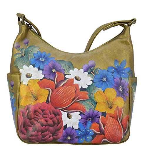 Anuschka Klassische Handbemalte Hobo Tasche aus echtem pflanzlich gegerbtem Leder mit Seitentaschen - Dreamy Floral von Anuschka