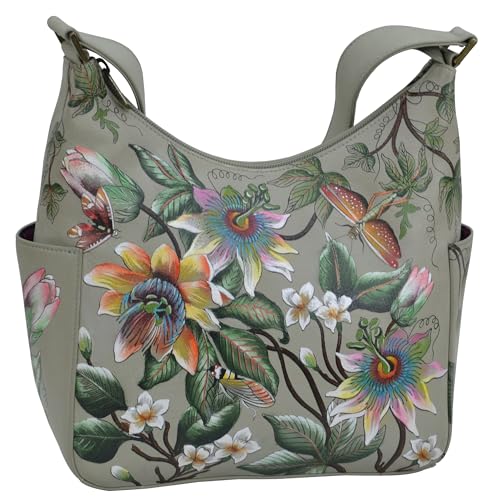 Anuschka Klassische Handbemalte Hobo Tasche aus echtem pflanzlich gegerbtem Leder mit Seitentaschen für Damen - Floral Passion von Anuschka