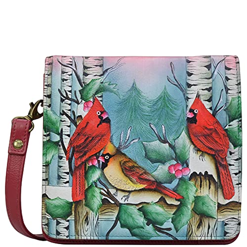 Anuschka Kleine Handbemalte Messenger Bag aus echtem Leder - Snowy Cardinal von Anuschka