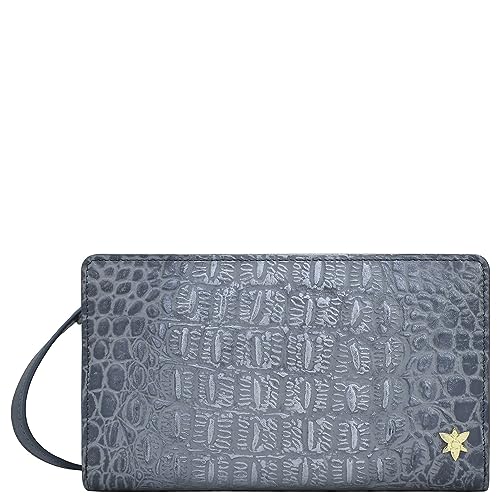 Anuschka Crossbody Organizer-Portemonnaie aus echtem Leder, handbemalt - Croco Embossed Silver/Grey von Anuschka