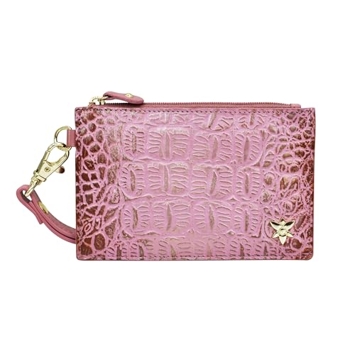 Anuschka Leder Damen Kartenetui, handbemalt mit Schlaufe - Embossed Blush Gold von Anuschka