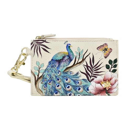 Anuschka Leder Damen Kartenetui, handbemalt mit Schlaufe - Pretty Peacocks von Anuschka