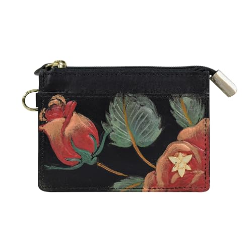 Anuschka Leder Kartenetui, handbemalt - Tooled Rose Black Multi von Anuschka