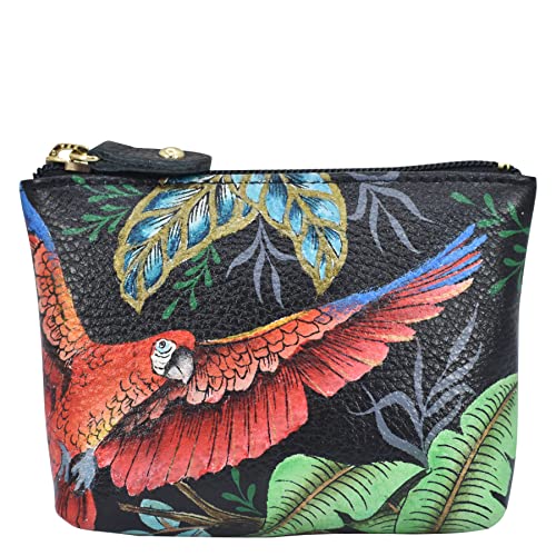 Anuschka Leder Münzbeutel, handbemalter Lederbeutel mit Reißverschluss - Rainforest Beauties von Anuschka