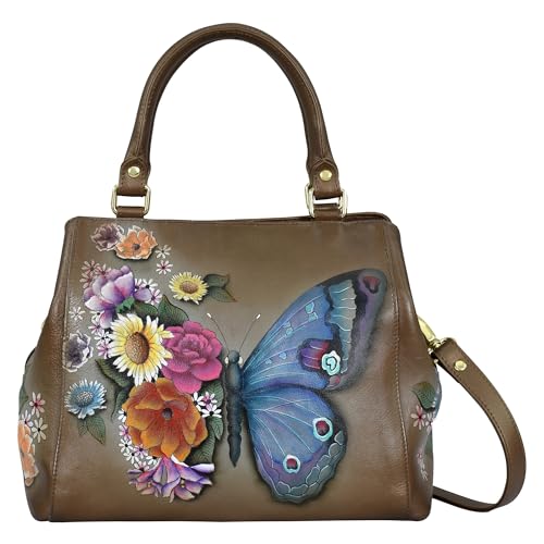 Anuschka Leder-Satchel, handbemalte Damentasche mit vielen Fächern - Butterfly Blooms Bronze von Anuschka