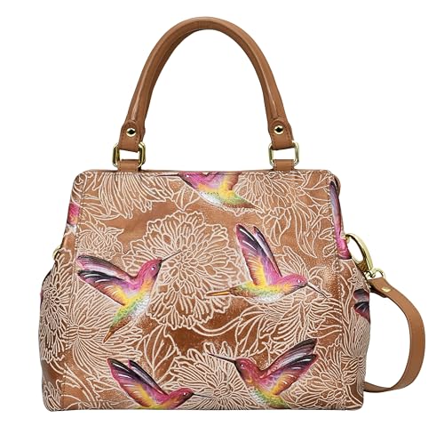 Anuschka Leder-Satchel, handbemalte Damentasche mit vielen Fächern - Tooled Birds Tan von Anuschka