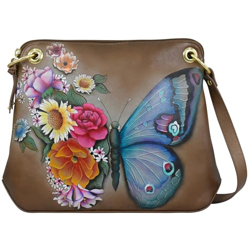 Anuschka Leder Slingbag, Handbemalte Crossbody Ledertasche - Butterfly Blooms Bronze von Anuschka
