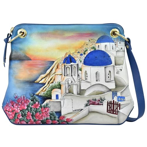 Anuschka Leder Slingbag, Handbemalte Crossbody Ledertasche - Santorini Sunset von Anuschka