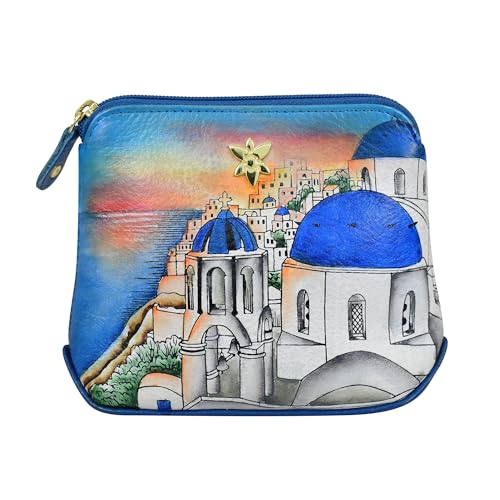 Anuschka Lederbeutel, Handbemalter Münzbeutel mit Reißverschluss - Santorini Sunset von Anuschka