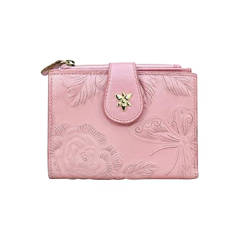 Anuschka Lederbörse, handbemalt, zweifach gefalteter Organizer - Tooled Rose Pearl Pink von Anuschka