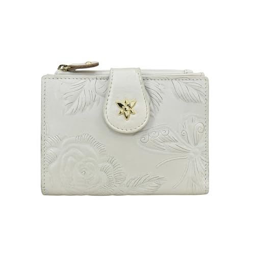 Anuschka Lederbörse, handbemalt, zweifach gefalteter Organizer - Tooled Rose Pearl White von Anuschka