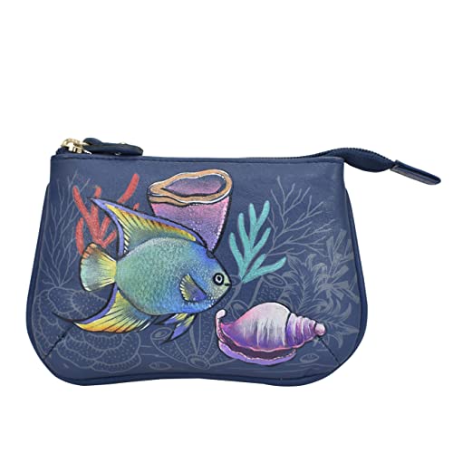 Anuschka Münzbörse aus handbemaltem Leder, mittelgroß, mit Reißverschluss und Schlüsselringen - Mystical Reef von Anuschka