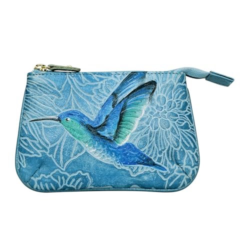 Anuschka Münzbörse aus handbemaltem Leder, mittelgroß, mit Reißverschluss und Schlüsselringen - Tooled Birds Sky von Anuschka