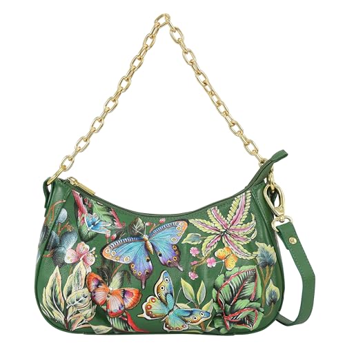 Anuschka Original handbemalte Echtleder Rüschen Hobo - Tasche mit Kette für Damen - Dancing Leaves von Anuschka