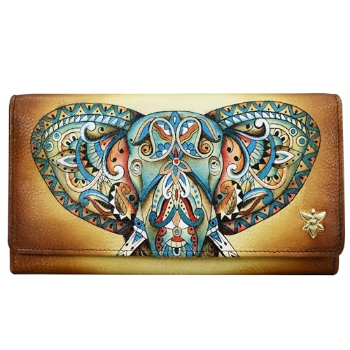 Anuschka RFID Akkordeon Leder-Börse mit Überschlag, handbemalt- Elephant Mandala von Anuschka