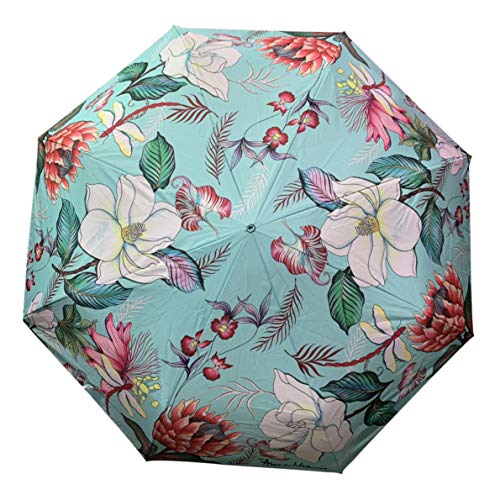 Anuschka Regenschirm, automatisches Öffnen/Schließen, UPF 50+, maximaler Sonnenschutz, wasserdicht, passt in die Handtasche, 96,5 cm Gr. Einheitsgröße, Jardin Bleu von Anuschka