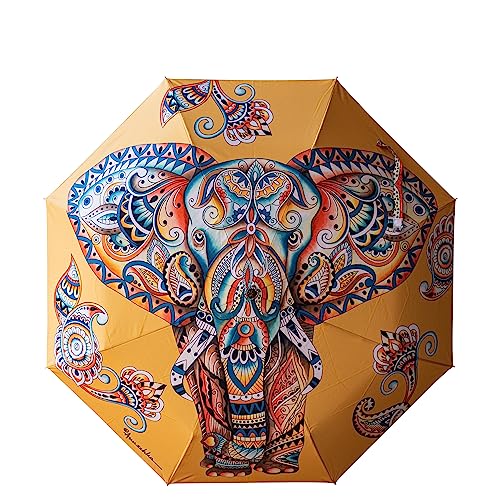 Anuschka Regenschirm - Duomatik zum Öffnen/Schließen - 97 cm - UPF 50+ - Wasserdichtes Obermaterial - Windresistent - Elephant Mandala von Anuschka