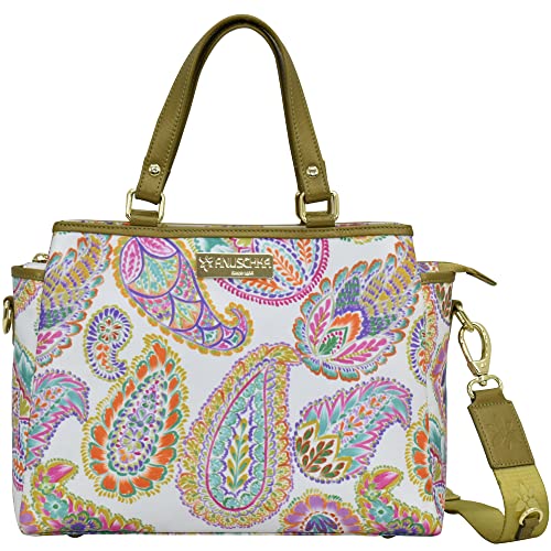 Anuschka Satchel mit Fächern - Wanderlust Kollektion - Nylonstoff mit Leader Trim und Kunstdruck - Boho Paisley von Anuschka