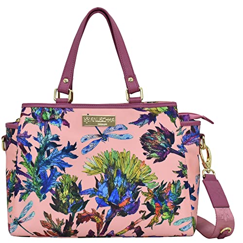 Anuschka Wanderlust Kollektion - Satchel Handtasche mit vielen Fächern - Stoff-Satchel-Taschen für Damen - Dragonfly Garden von Anuschka
