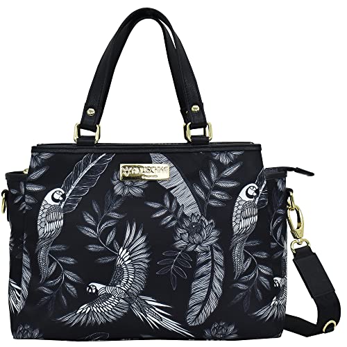 Anuschka Satchel mit Fächern - Wanderlust Kollektion - Nylonstoff mit Leader Trim und Kunstdruck - Jungle Macaws von Anuschka