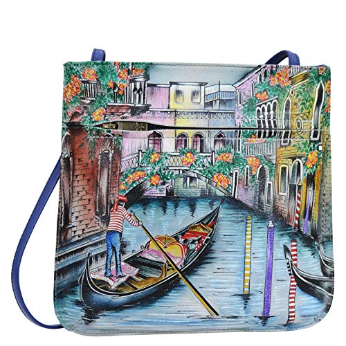 Anuschka Schmale Handbemalte Crossbody Umhängetasche mit Front-Reißverschluss für Damen - Venetian Story von Anuschka