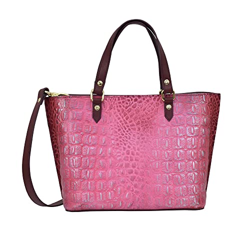 Anuschka Totebag - Kleine Umhängetasche aus Echtleder - Croco Embossed Berry von Anuschka