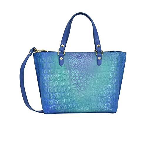 Anuschka Totebag - Kleine Umhängetasche aus Echtleder - Croco Embossed Peacock von Anuschka