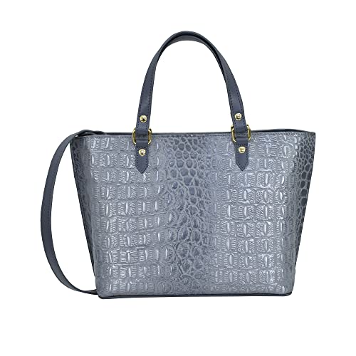Anuschka Totebag - Kleine Umhängetasche aus Echtleder - Croco Embossed Silber Grey von Anuschka