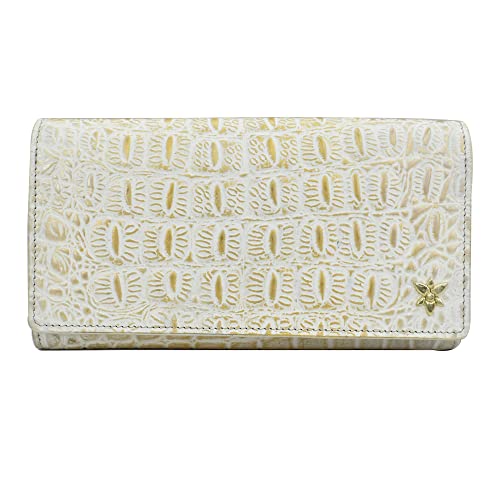 Anuschka Trifold Brieftasche aus Leder mit RFID-Schutz, handbemalt - Croco Embossed Cream Gold von Anuschka