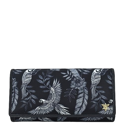Anuschka Wanderlust Kollektion - Dreifach faltbare RFID Geldbörse - Nylon-RFID-Geldbörse für Damen - Jungle Macaws von Anuschka