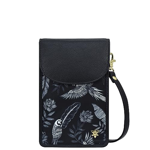 Anuschka Wanderlust Kollektion Handytasche zum Umhängen mit RFID-Börse - Stoff-Umhängetaschen für Damen - Jungle Macaws von Anuschka